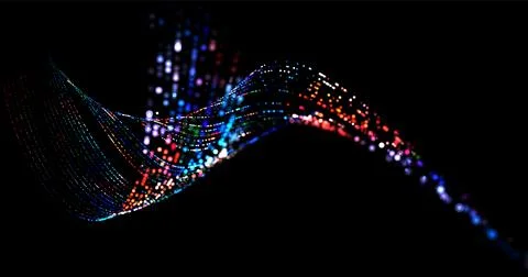 Wave pattern vector. 3D glowing abstract digital particles background. Techno Stock Illustration