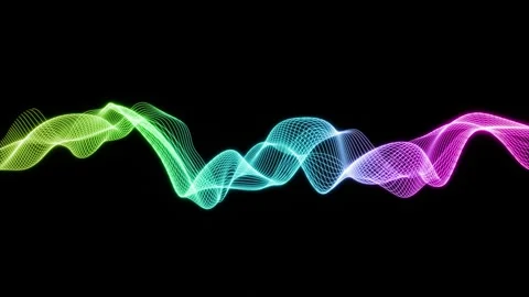 Wave patterns on black background. Waving glowing strip lines with RGB colors. Stock Footage 270236932