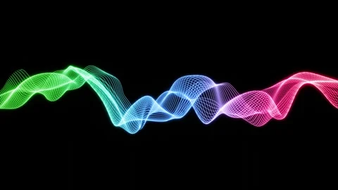 Wave patterns on black background. Waving glowing strip lines with RGB colors Stock Footage 277952341