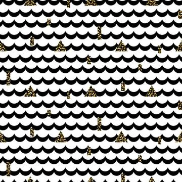Wave rows black on white with shimmer accents pattern. Illustrazione stock