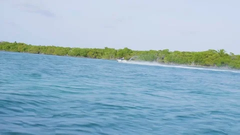 Wave Runner Cruising By Island Stabilized Footage 4K Stock Footage 94471580