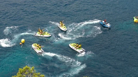 Wave runners sailing along the north coast of Benidorm in Spain. Stock Footage 113533278