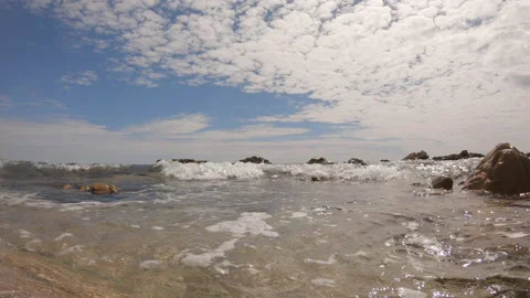 Wave rushing towards camera and submerging it underwater Stock Footage 132936486