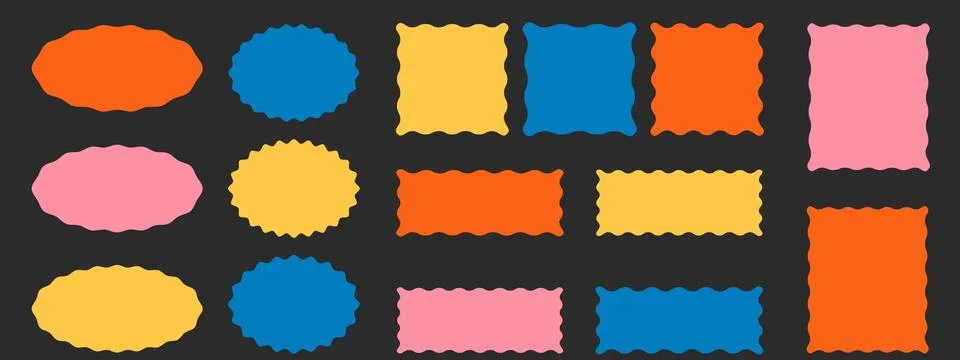 Wave scalloped edge frames set. Trendy silhouette borders with zigzag wavy .. Illustrazione stock