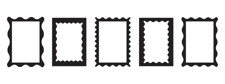 Wave scalloped edge frames set. Trendy photo borders. Modern vector template Stock Illustration