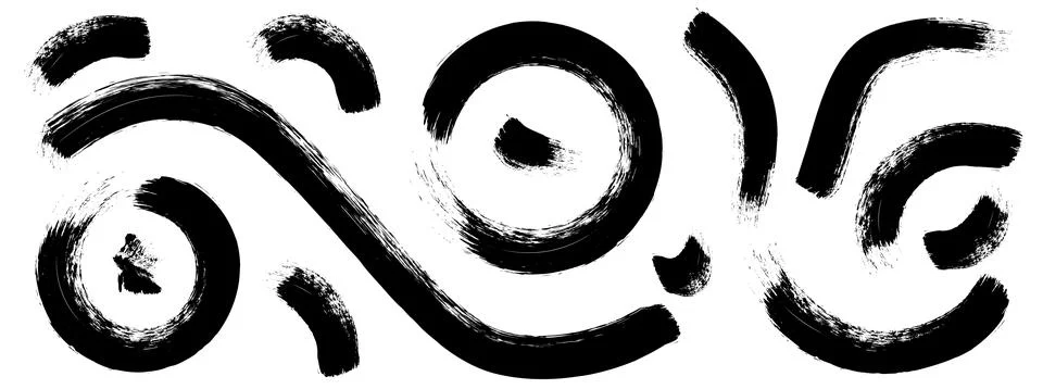 Wave scribble set of messy black arcs and curls. Rough vector ink strokes bend Stock-Illustration