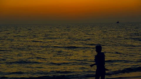 Wave sea beach on sunset sky background Stock Footage 140809186