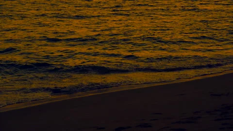 Wave sea beach on sunset sky background Stock Footage 140809264