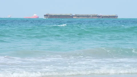 Wave sea slow motion on sand of beach on summer season Видео 237336982