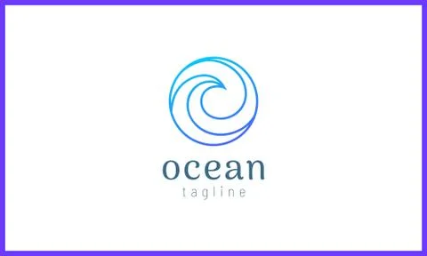 Wave of sea water in a circle shape with line art style Stock Illustration