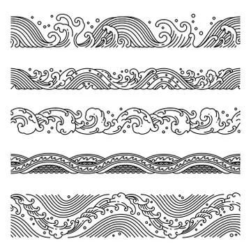 Wave seamless patterns vector. Stock Illustration