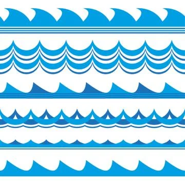 Wave set. Waves seamless pattern. Sea and ocean waves isolated on white backgrou Stock Illustration