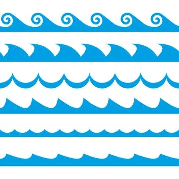 Wave set. Waves seamless pattern. Decoration template of sea and ocean waves. Ve Stock Illustration