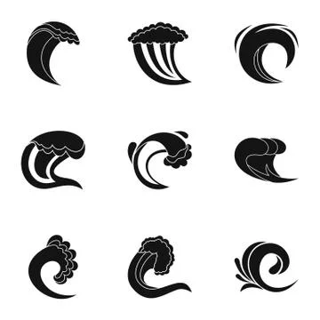 Wave shape icons set, simple style 스톡 일러스트