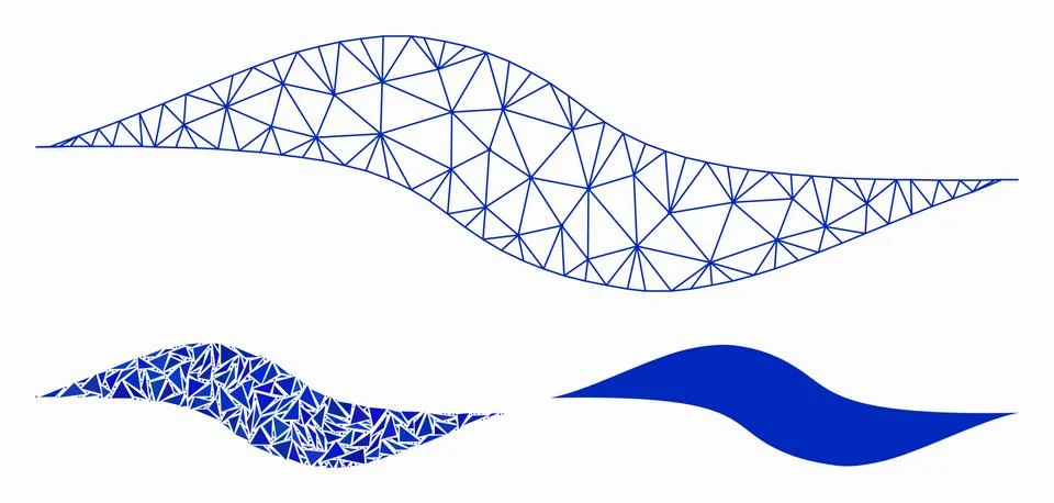 Wave Shape Vector Mesh Carcass Model and Triangle Mosaic Icon Stock Illustration