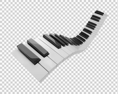 Wave-shaped piano keyboard isolated on white background. 3D illustration. Stock Illustration