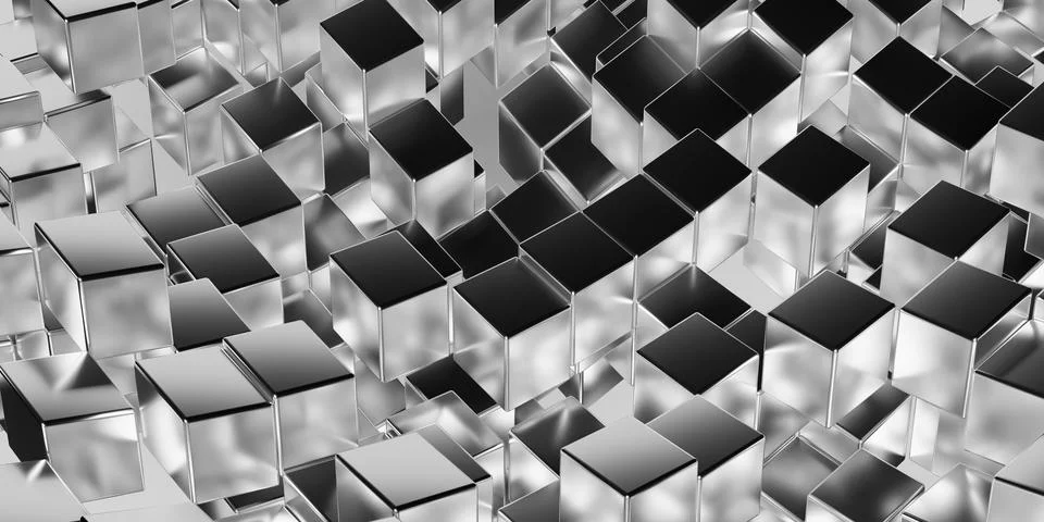 Wave shaped random offset beveled silver metallic cube boxes block background 스톡 일러스트