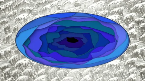 Wave shapes of deep blue sea. Abstract paper cut style layers Stock Footage 105912468
