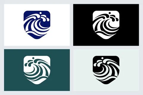 Wave Shield Logo Design Set 스톡 일러스트