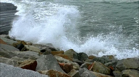 Wave shoreline slow motion Stock Footage 37111196