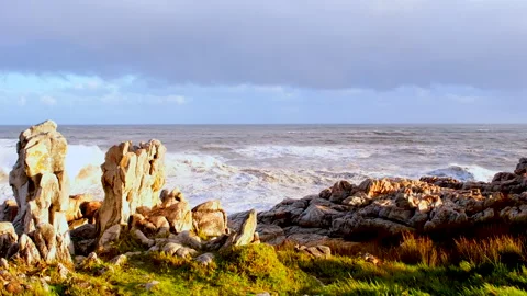 Wave at Sievers Point Hermanus crash into rocks and splashing dramatically Stock Footage 281052014