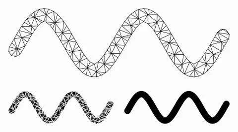 Wave Signal Vector Mesh Carcass Model and Triangle Mosaic Icon 스톡 일러스트