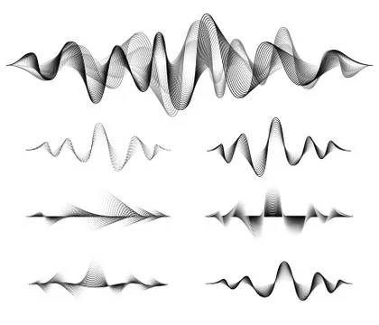 Wave sound vector set. Music soundwave design, black isolated on white Stock Illustration