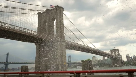 Wave Splash Brooklyn Bridge 4K Stock Footage 77606039