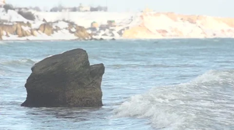 Wave on stone. Slow motion. Stock Footage 52994533