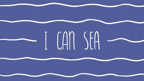 Wave stripes and text I can sea on blue and white Stock Footage 310396998