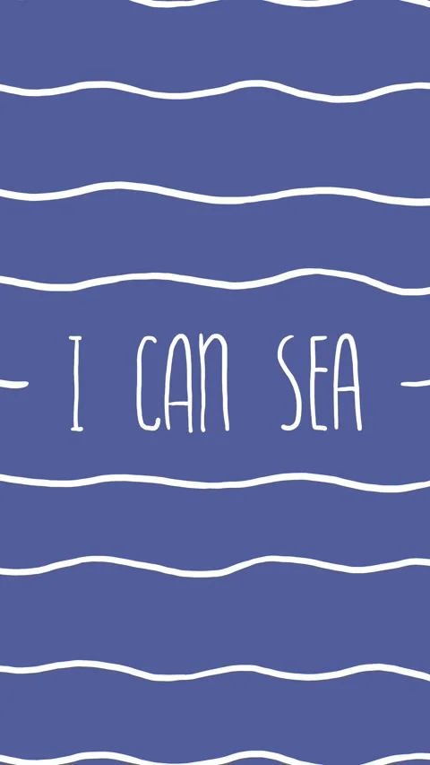 Wave stripes, hand written text I CAN SEA on white and blue background Stock Footage 312512674