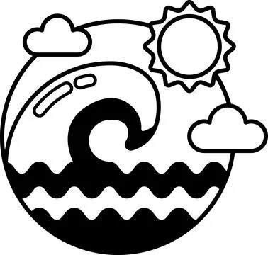 A wave with a sun in the sky Stock Illustration