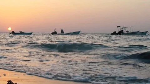 Wave sunset in bahrain beach Stock Footage 112279259