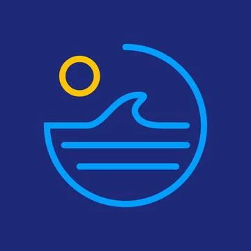 Wave with sunset circle line minimal modern logo design vector Stock Illustration