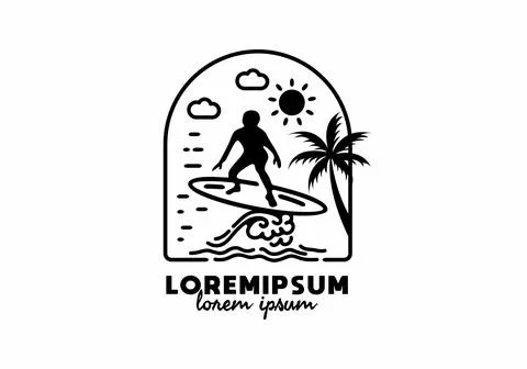 Wave surfing line art with lorem ipsum text Stock-Illustration