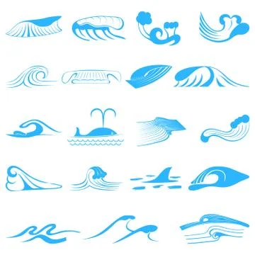 Wave symbols set for design isolated on white background Illustrazione stock