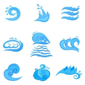 Wave symbols set for design isolated on white backgriund Stock Illustration