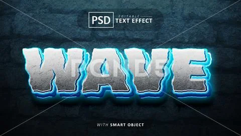 Wave text - editable 3d neon font effects PSD Template