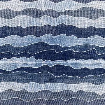 Wave texture on blue denim. Creative jeans seamless pattern. Indigo backdrop. Stock Illustration