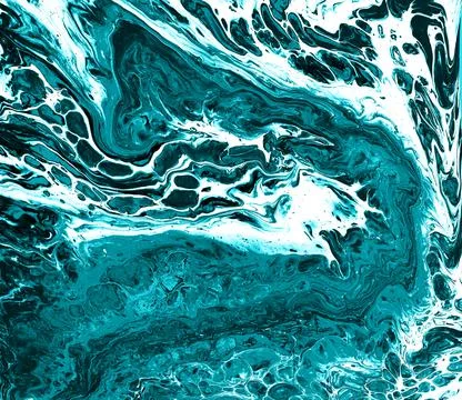 Wave texture in liquid art bubbles style in blue green tones. Stock Illustration