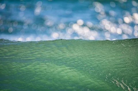 Wave Translucent Green Sea Surface Bokeh Wide Stock Photos