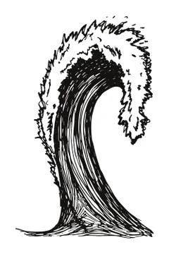 Wave tsunami vector. hand drawing isolated Illustrazione stock