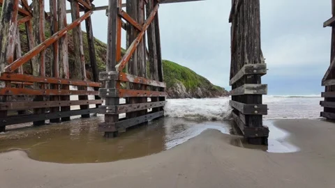 Wave under pudding creek bridge Stock Footage 282333505