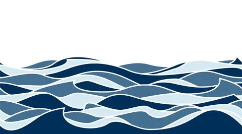 Wave vector background. Sea water abstract seamless pattern. Blue deep ocean Stock Illustration