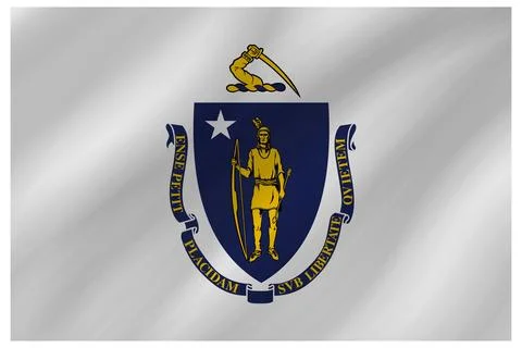 Wave Vector Flag of Massachusetts, USA, Isolated on Transparent Background Stock Illustration