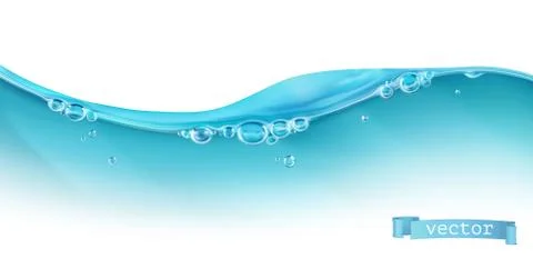 Wave of water and bubbles, 3d vector Stock Illustration