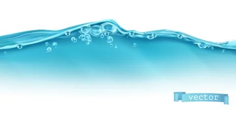 Wave of water and bubbles. 3d vector Stock Illustration