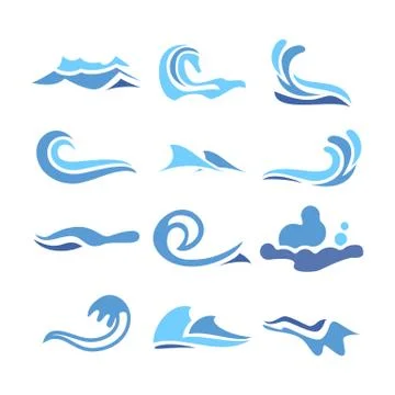 Wave Water Icon Set Vector. Flowing Water Elements. Isolated Illustration 스톡 일러스트