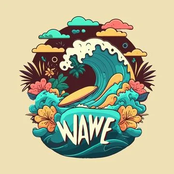 Wave water logo art vector illustration. flat outline color icon background Stock Illustration