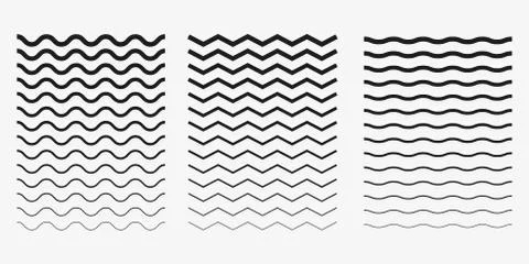 Wave, wavy - curved and zig zag icon set. Vector illustration, flat design. Illustrazione stock